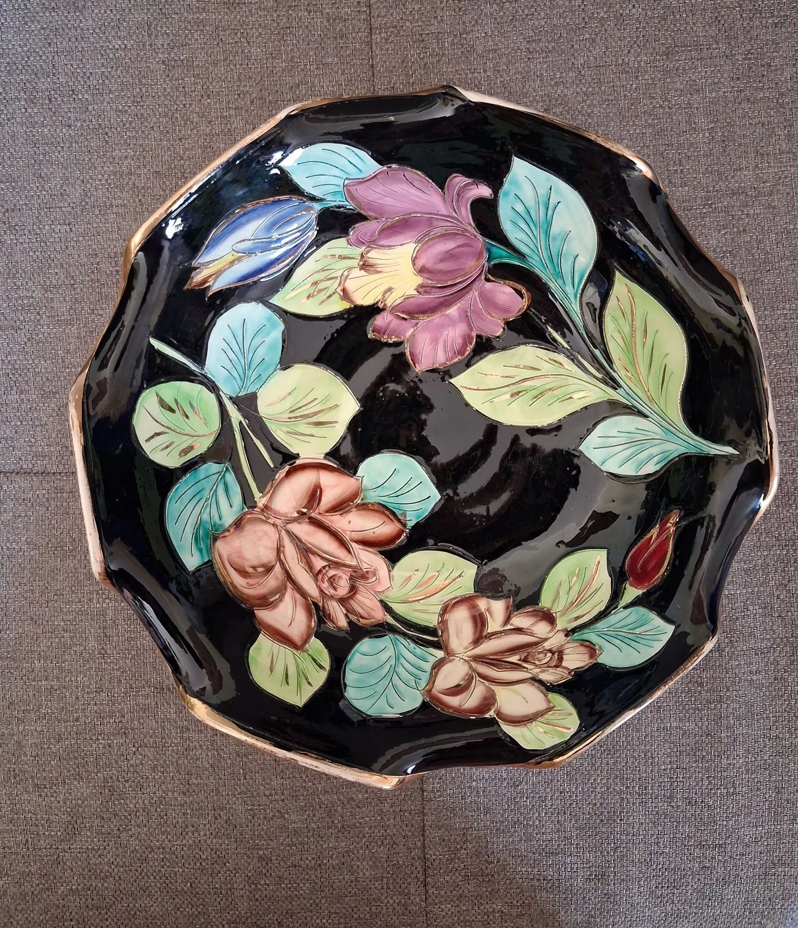 ​✨ Plat / Coupe Vallauris Vintage Années 50/60 – Céramique Décor Floral & Or Fine